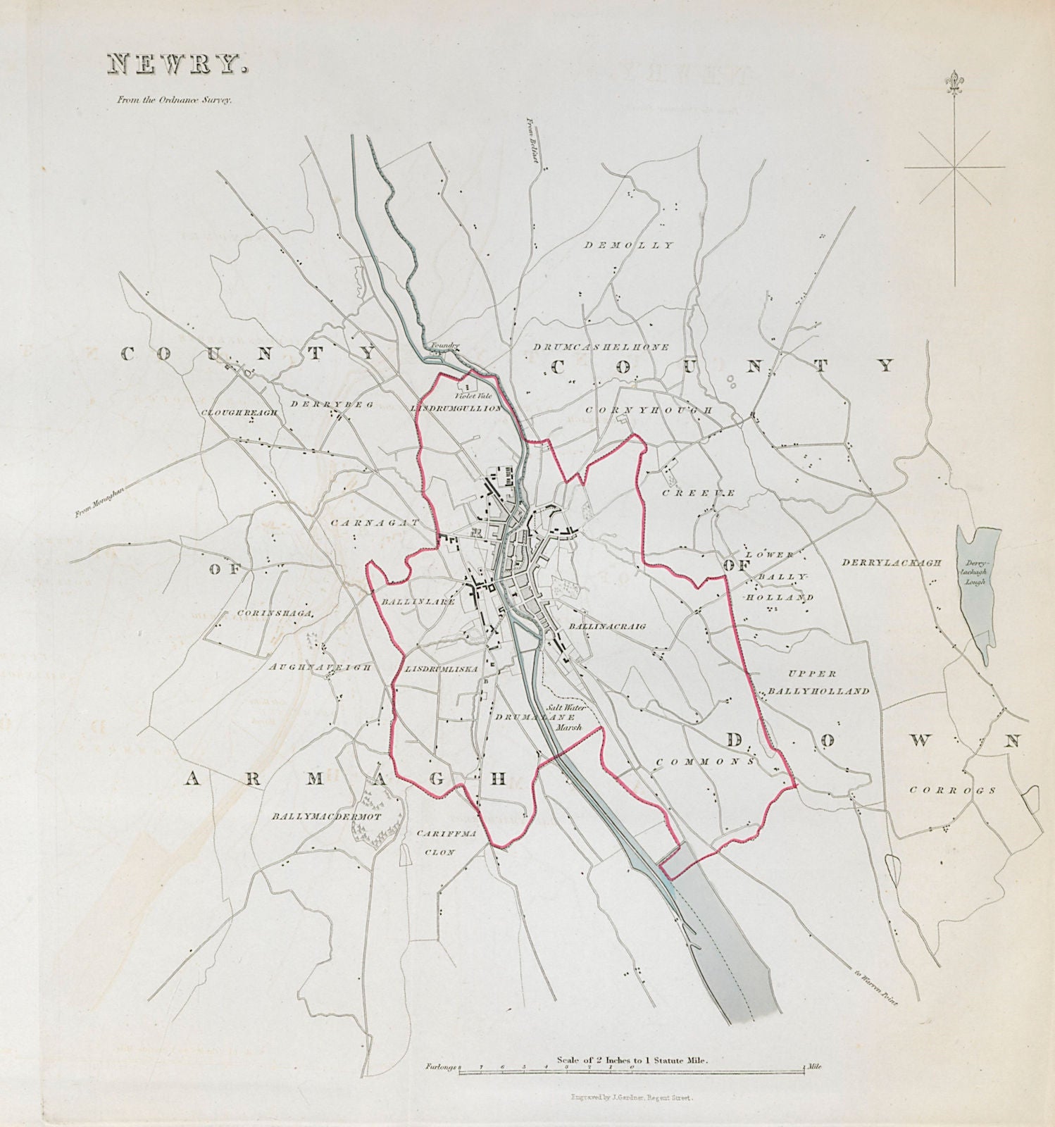 NEWRY town/borough plan. REFORM ACT. County Armagh/Down. Ulster 1832 old map
